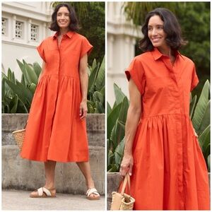 Maye Harper Poplin Button Down Shirt Dress in Tangerine 100% Cotton